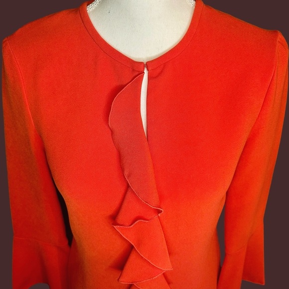 Rachel Zoe ‘Monner’ Bell Sleeve Ruffled A-Line Mini Dress in “Dark Coral” Size 0 - Picture 8 of 16